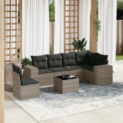 Salon de jardin avec coussins 7 pcs gris résine tressée 641458641458