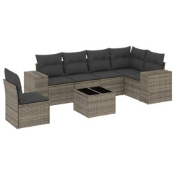 Salon de jardin avec coussins 7 pcs gris résine tressée 641458641458