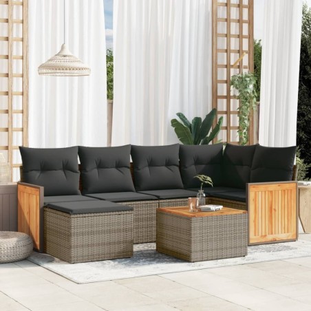 Salon de jardin avec coussins 7 pcs gris résine tressée 641465641465
