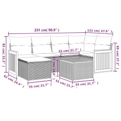 Salon de jardin avec coussins 7 pcs gris résine tressée 641465641465