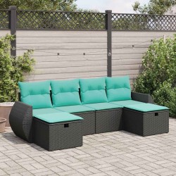 Salon de jardin 6 pcs avec coussins noir résine tressée 641473641473