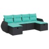 Salon de jardin 6 pcs avec coussins noir résine tressée 641473641473