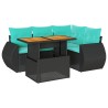 Salon de jardin 5 pcs avec coussins noir résine tressée 641474641474