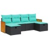 Salon de jardin 6 pcs avec coussins noir résine tressée 641475641475