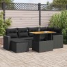 Salon de jardin 7 pcs avec coussins noir résine tressée 641481641481