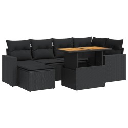 Salon de jardin 7 pcs avec coussins noir résine tressée 641481641481