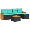 Salon de jardin 6 pcs avec coussins noir résine tressée 641482641482