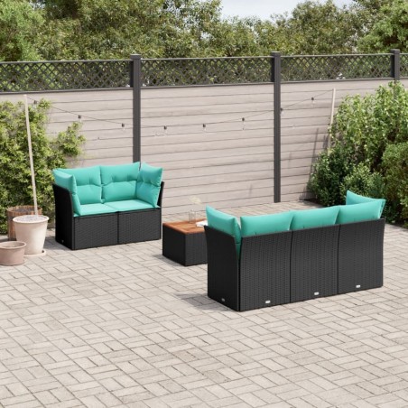 Salon de jardin 6 pcs avec coussins noir résine tressée 641487641487