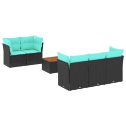 Salon de jardin 6 pcs avec coussins noir résine tressée 641487641487