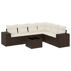 Salon de jardin avec coussins 7 pcs marron résine tressée 641488641488