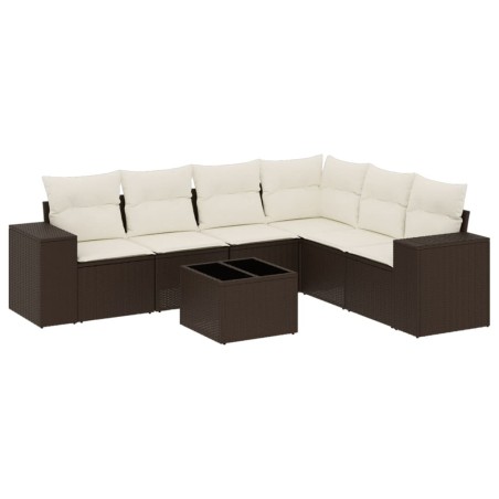 Salon de jardin avec coussins 7 pcs marron résine tressée 641488641488