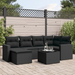 Salon de jardin 7 pcs avec coussins noir résine tressée 641489641489
