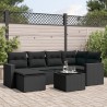 Salon de jardin 7 pcs avec coussins noir résine tressée 641489641489