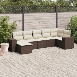 Salon de jardin avec coussins 7 pcs marron résine tressée 641491641491