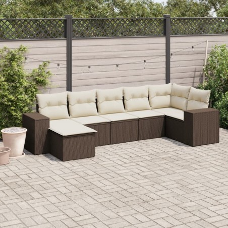 Salon de jardin avec coussins 7 pcs marron résine tressée 641491641491