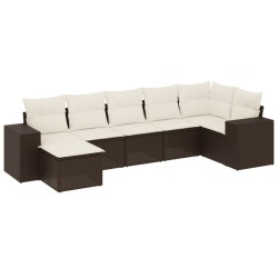 Salon de jardin avec coussins 7 pcs marron résine tressée 641491641491