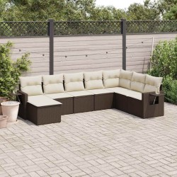 Salon de jardin 8 pcs avec coussins marron résine tressée 641493641493