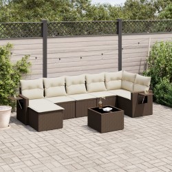 Salon de jardin 8 pcs avec coussins marron résine tressée 641495641495