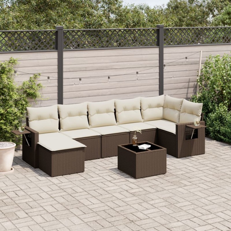 Salon de jardin 8 pcs avec coussins marron résine tressée 641495641495