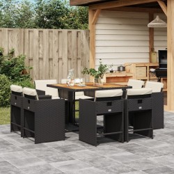 Ensemble à manger de jardin 9pcs coussins noir résine tressée 641498641498