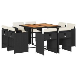 Ensemble à manger de jardin 9pcs coussins noir résine tressée 641498641498