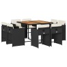 Ensemble à manger de jardin 9pcs coussins noir résine tressée 641498641498
