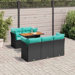 Salon de jardin 6 pcs avec coussins noir résine tressée 641499641499