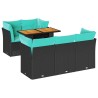 Salon de jardin 6 pcs avec coussins noir résine tressée 641499641499
