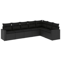 Salon de jardin 7 pcs avec coussins noir résine tressée 641502641502