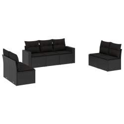 Salon de jardin 7 pcs avec coussins noir résine tressée 641508641508