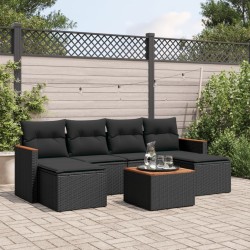 Salon de jardin 7 pcs avec coussins noir résine tressée 641509641509