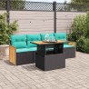 Salon de jardin 5 pcs avec coussins noir résine tressée acacia 641510641510