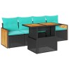 Salon de jardin 5 pcs avec coussins noir résine tressée acacia 641510641510