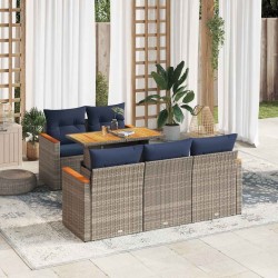 Salon de jardin 6 pcs avec coussins gris résine tressée 641511641511