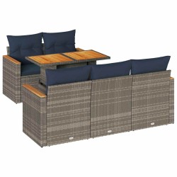 Salon de jardin 6 pcs avec coussins gris résine tressée 641511641511