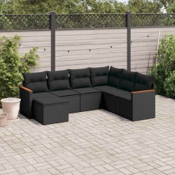 Salon de jardin 7 pcs avec coussins noir résine tressée 641512641512