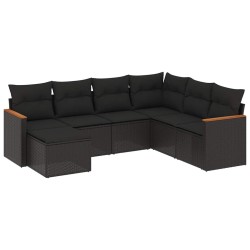 Salon de jardin 7 pcs avec coussins noir résine tressée 641512641512