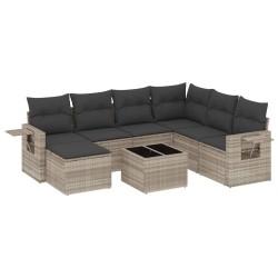 Salon de jardin 8 pcs avec coussins gris clair résine tressée 641514641514