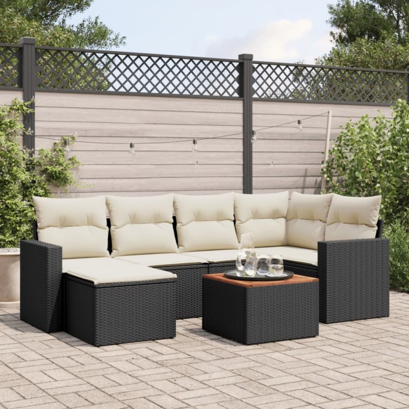 Salon de jardin 7 pcs avec coussins noir résine tressée 641518641518