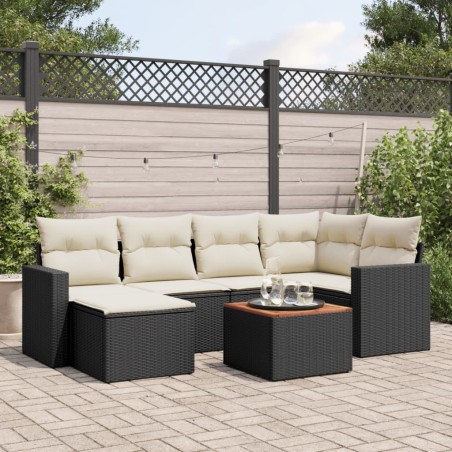Salon de jardin 7 pcs avec coussins noir résine tressée 641518641518
