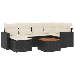 Salon de jardin 7 pcs avec coussins noir résine tressée 641518641518