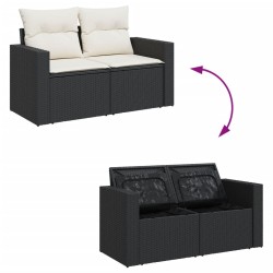 Salon de jardin 7 pcs avec coussins noir résine tressée 641518641518