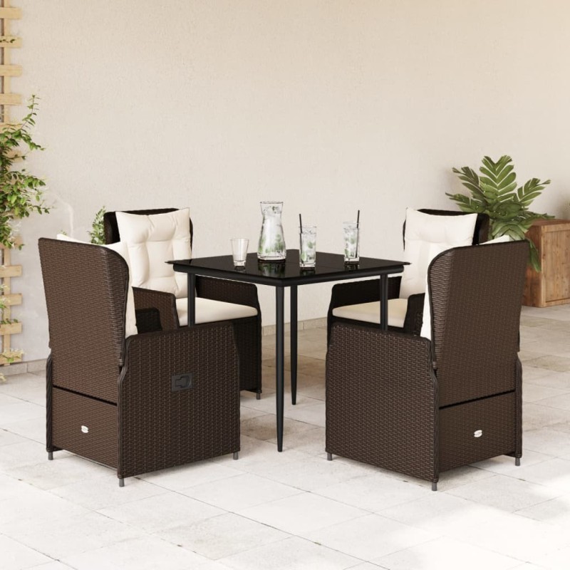 Ensemble à manger de jardin 5 pcs et coussins marron poly rotin 641528641528