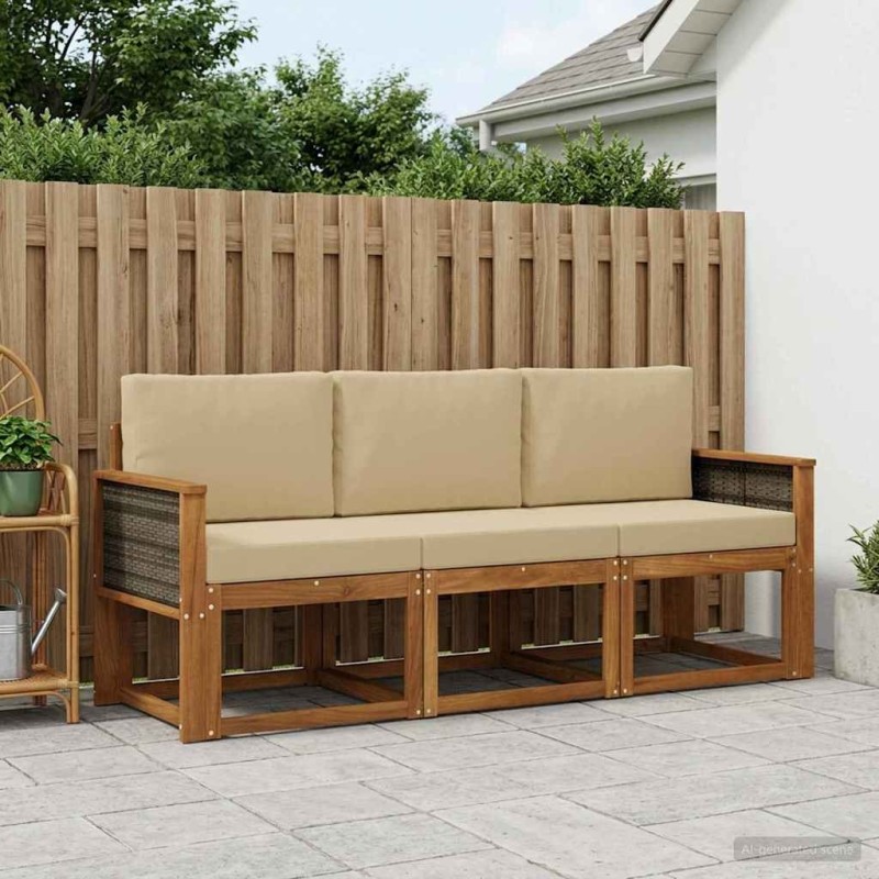 Ensemble de canapés d'extérieur avec coussin 3 pcs Naturel 641533641533