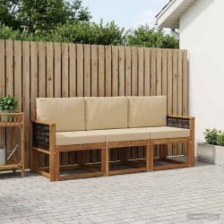 Ensemble de canapés d'extérieur avec coussin 3 pcs Naturel 641534641534