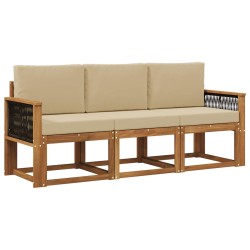 Ensemble de canapés d'extérieur avec coussin 3 pcs Naturel 641534641534