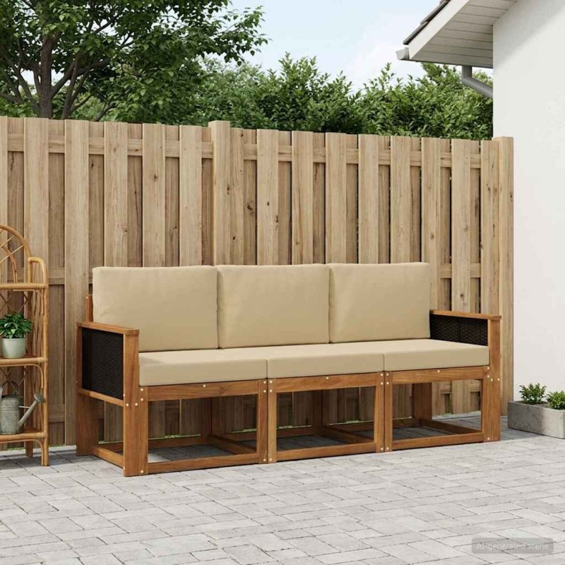 Ensemble de canapés d'extérieur avec coussin 3 pcs Naturel 641535641535