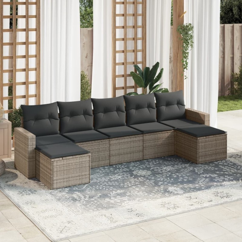 Salon de jardin avec coussins 7 pcs gris résine tressée 641545641545