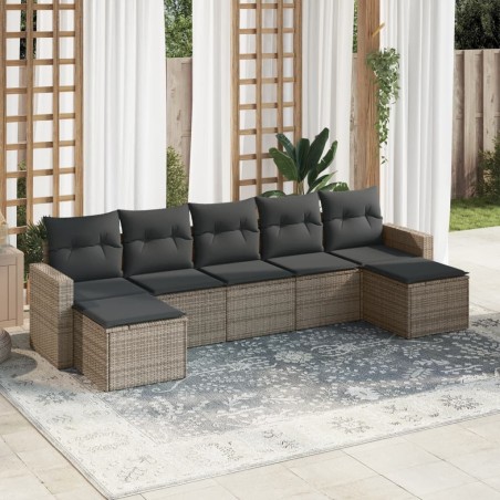 Salon de jardin avec coussins 7 pcs gris résine tressée 641545641545