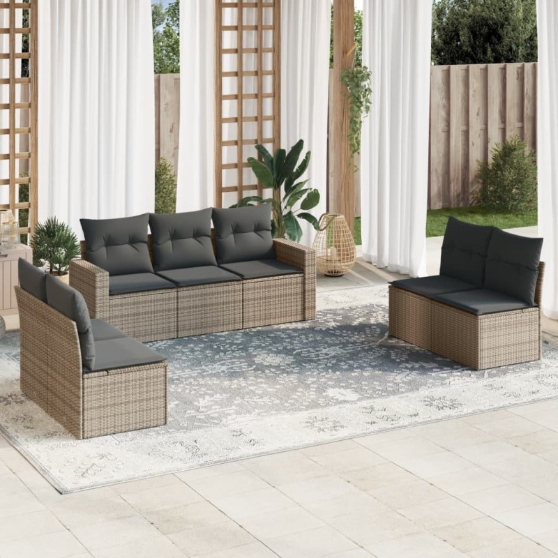 Salon de jardin avec coussins 7 pcs gris résine tressée 641548641548